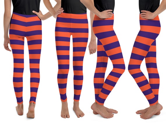 Witch Halloween Striped Kids Leggings Purple Orange Teens Cosplay