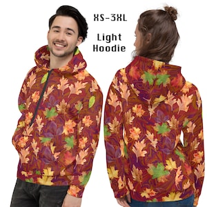 Autumn Fall Leaves Hoodie Shirt Print Unisex Light Oak Maple Thanksgiving Halloween Pullover Fleece Top Gift