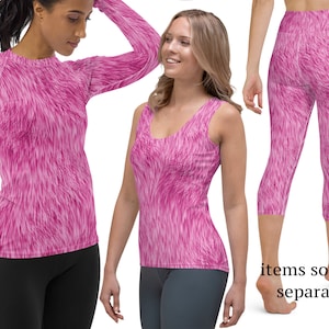 Pink Furry Animal Print Halloween Costume Woman Yoga Leggings Athletic Cosplay Running Rash Guard Fur Spandex Outfit Activewear