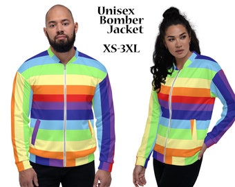 Rainbow Bomber Jacket Unisex Pride LGBT Bunnies Striped Flags Cosplay Rabbits Colorful Pattern Coat Gay Zipper Parade Birthday Gift Outwear