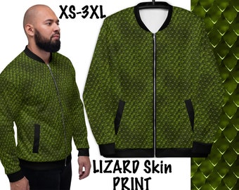 Green Lizard Top Dragon Bomber Jacket Man Reptile Scales Skin Animal Print Halloween Costume Cosplay Gift