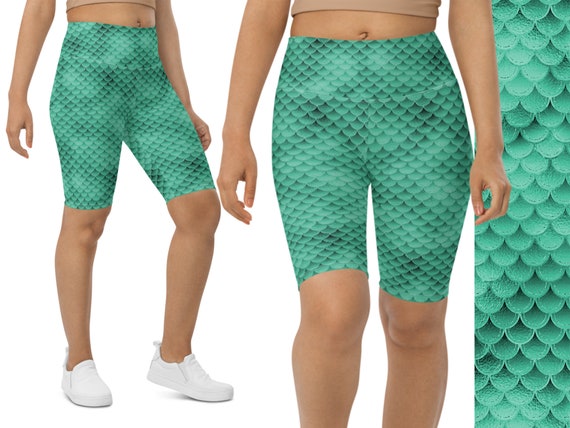 Green Mermaid Shorts Biking Running Women Workout Sports Athletic