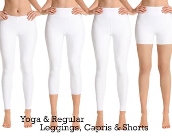 Solid White Yoga Leggings Women Workout Capris Pants Running Athletic Sports Activewear Dancing