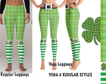 Plaid Leprechaun Workout Leggings Women Athletic Yoga St. Patrick Pants Irish Shamrock Sports Striped Tartan Running Check Capris Activewear