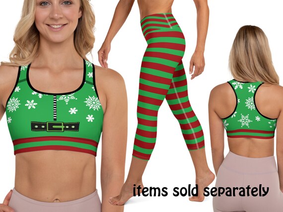 Christmas Elf Athletic Costume Yoga Women Striped Leggings Cosplay Sports  Bra Festive Snowflakes Workout Fitness Outfit Elves Capris Gym -  Canada