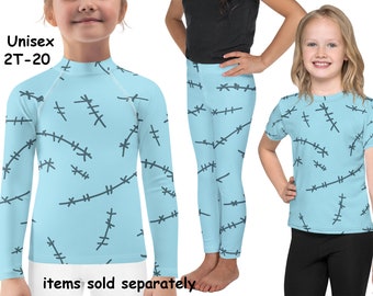 Sally Rag Doll Activewear Kids Costume Leggings Blue Halloween Stitched Christmas Toddler Outfit Rash Guard Shirt Cosplay Girl Spandex Gift
