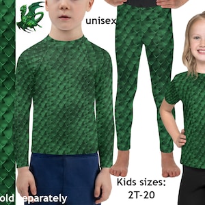 Green Dragon Kids Athletic Costume Halloween Scales Reptile Outfit Children Shirt Leggings Toddler Cosplay Rash Guard Dinosaur Birthday Gift
