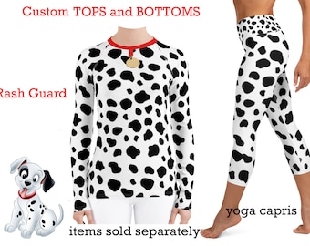 Dalmatians Workout Costume Woman Halloween Athletic Cosplay Capris Dog Yoga Rash Guard Shirt Running Sports Activewear Runner Party