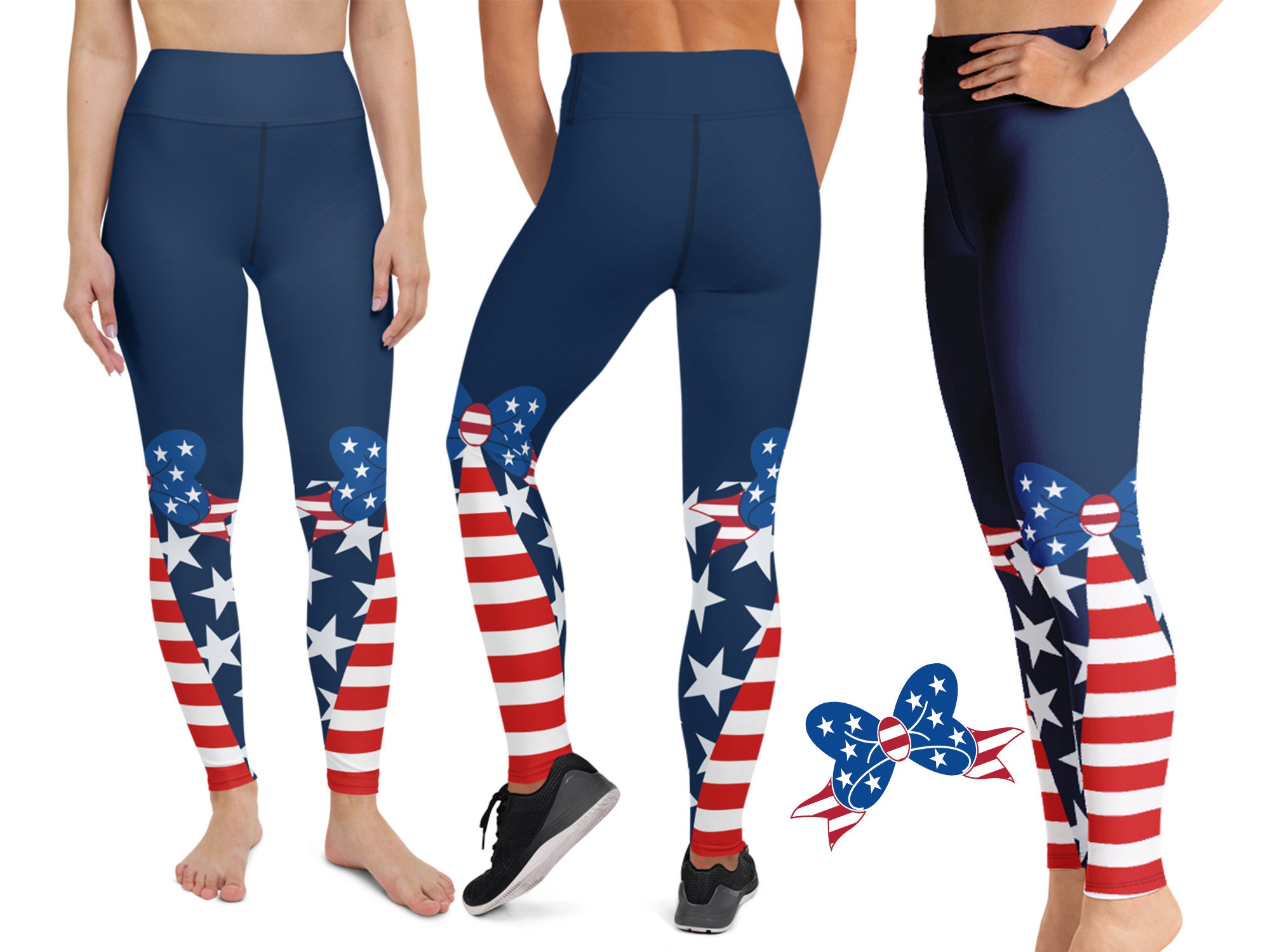 4th of July Yoga Leggings American Flag Bow Tie Women's - Etsy