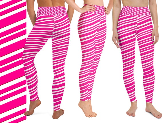 Christmas Striped Pink Candy Cane Yoga Leggings Workout Women Capris Running Peppermint Pants Cosplay Elf Activewear Festive Etsy