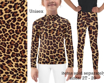 Leopard Kids Athletic Costume Cheetah Halloween Animal Print Cosplay Leggings Children Rash Guard Shirt Safari Toddler Birthday Teens Outfit