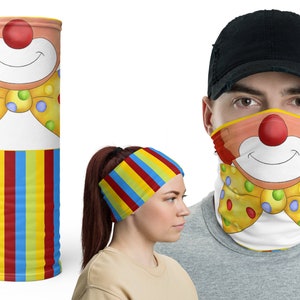 Clown Mask Halloween Neck Gaiter Face Cosplay Smile Striped Headband Tube Red Nose Scarf Birthday