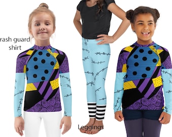 Sally Rag Doll Kids Leggings Halloween Costume Athletic Stitched Toddler Outfit Patched Rash Guard Shirt Cosplay Girl Nightmare Christmas