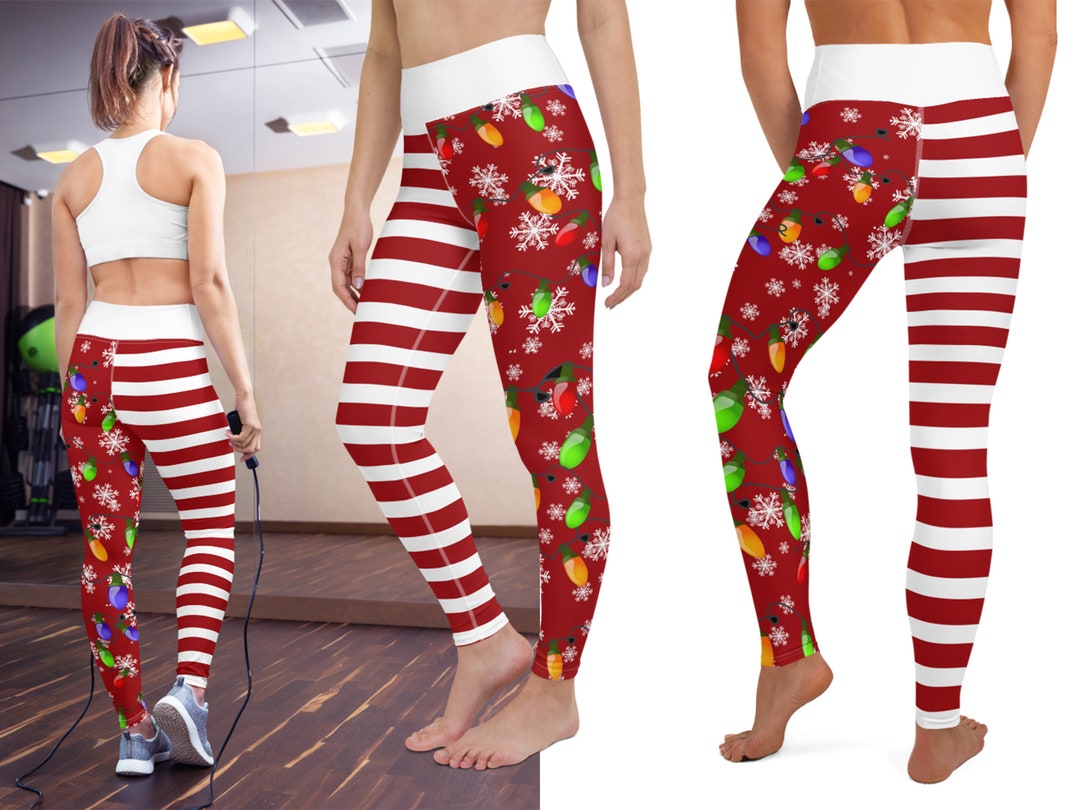 Christmas Workout Leggings Tree Lights Stripes Yoga Women Gift Etsy