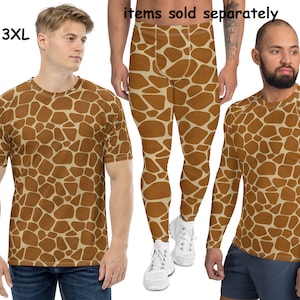 Giraffe Print Men Costume Athletic Shirt Leggings Meggings Halloween Cosplay Surfing Rash Guard  Running Activewear