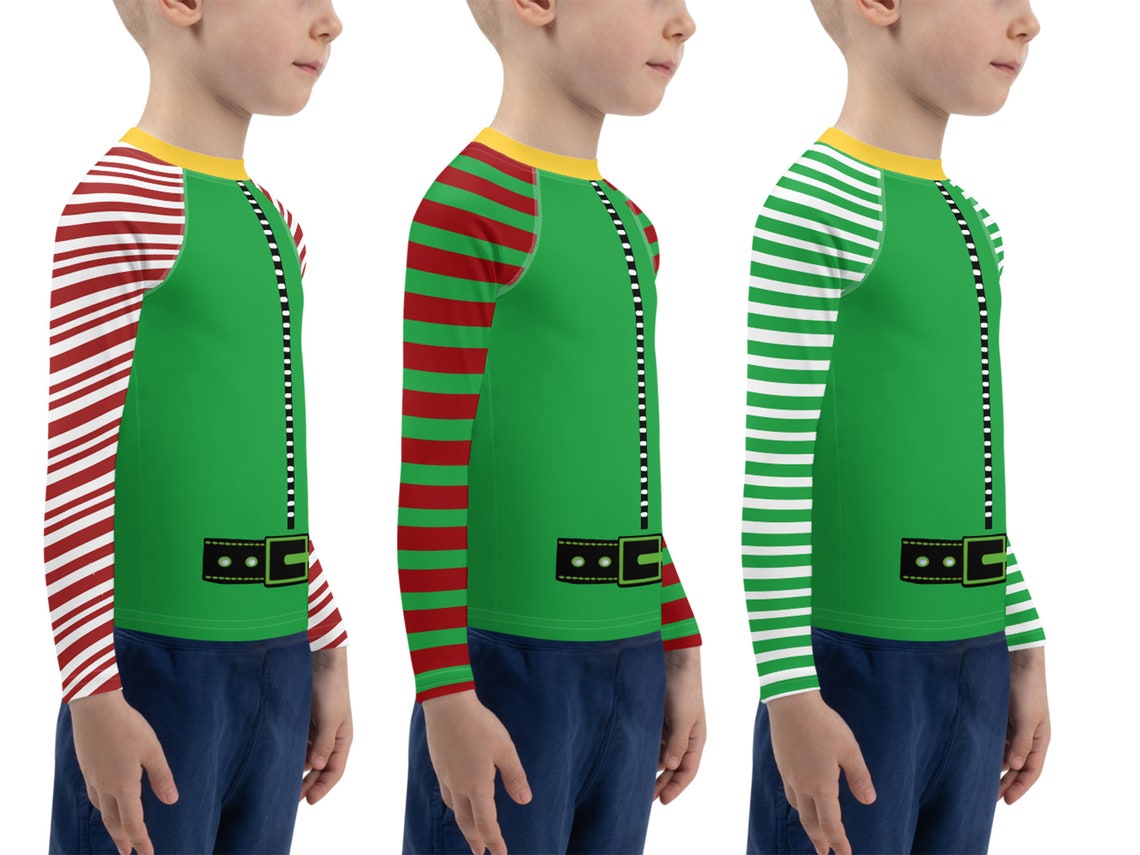 Christmas Elf Shirt Kids Rash Guard Striped Athletic Top - Etsy
