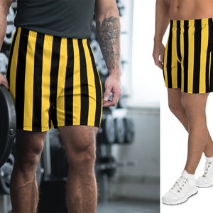Striped Bumble Bee Shorts Men Yellow Black Cosplay Halloween Costume Running Workout Gym Activewear Pants Gift Vertical Stripes