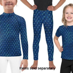 Blue Dragon Scales Costume Kids Athletic Halloween Children Reptile Outfit Rash Guard Cosplay Shirt Leggings Toddler Cute Dino Gift