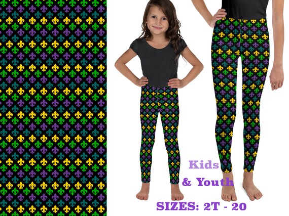 Mardi Gras Kids Leggings Fleur De Lis Carnival Pants Cosplay Children  Parade Harlequin Festival Fat Tuesday Costume Tights Spandex Outfit 