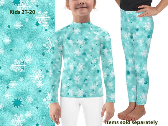 Frozen Snowflakes Kids Leggings Christmas Rash Guard Shirt Athletic  Children Pants Toddler Cosplay Costume Gift Outfit 