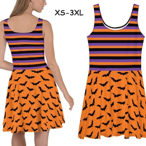 Halloween Dress Women Bats Striped Costume Orange Purple Witch Running Spandex Outfit Gift Party