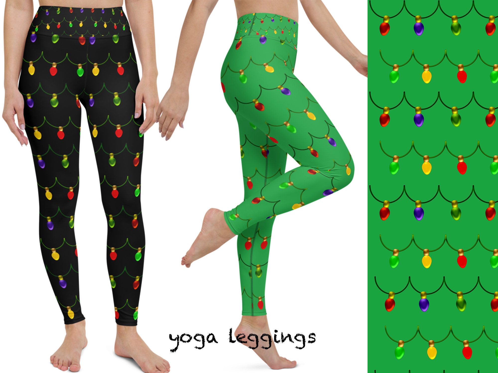 Christmas Tree Lights Yoga Leggings Women Gift Green Capris Workout Running  Festive Athletic Fitness Colorful Pants String Bulbs Gym Spandex -   Canada