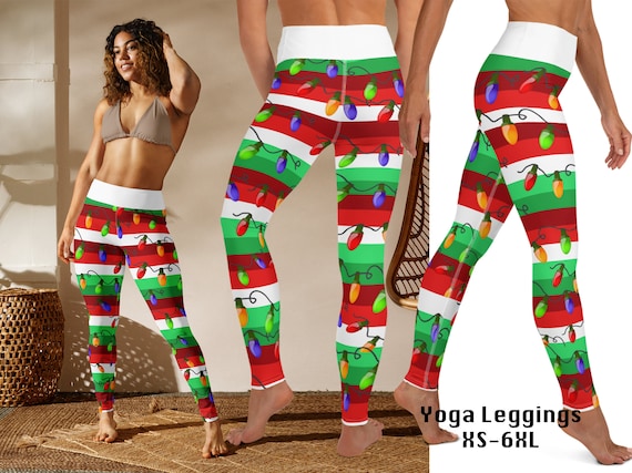 Collants Rayés Rouges Et Verts Pour Femmes - Élastiques Et Confortables, Parfaits Pour Costumes De Noël, Yoga Et Fêtes - 6