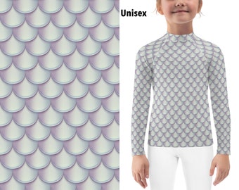 Silver Fish Scales Print Kids Athletic Costume Leggings Halloween Cosplay Outfit Children Rash Guard Shirt Toddler Birthday Gift