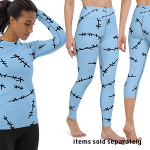 Sally Blau Stoffpuppe genäht Kostüm Rash Guard Shirt Frauen Leggings Weihnachten Halloween Cosplay Kostüm Print Active Spandex Party