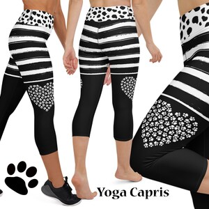 Dalmatian Paws Workout Leggings Women Yoga Capris Pants Dog Owner Heart Fitness Running Athletic Clothing Sports Gift Spandex Activewear
