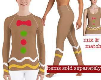 Gingerbread Man Women's Athletic Costume Christmas Cosplay Yoga Pants Workout Fitness Running Cookie Rash Guard Shirt Tank Top Activewear