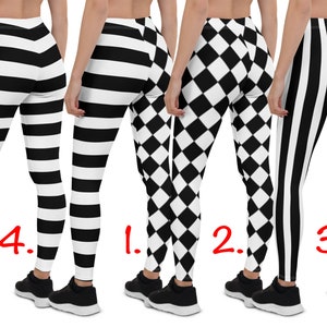 Harlequin Black White Costume Workout Checkered Leggings Women Halloween Cosplay Striped Argyle Running Gift Pants Rhombus Activewear Party