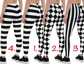 Harlequin Black White Costume Workout Checkered Leggings Women Halloween Cosplay Striped Argyle Running Gift Pants Rhombus Activewear Party