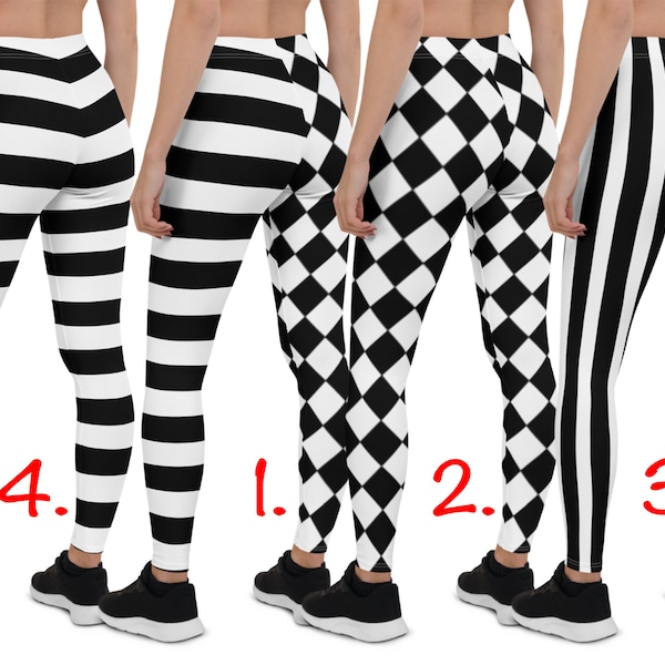 Costume arlequin noir blanc entraînement leggings à carreaux femmes Halloween Cosplay rayé losanges course cadeau pantalon losange vêtements de sport fête