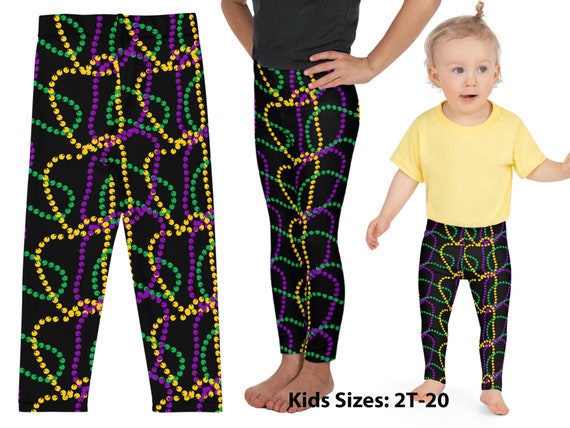 Mardi Gras Kids Leggings Beads Carnival Pants Colorful Cosplay Children  Parade Harlequin Festival Fat Tuesday Costume Tights Spandex Outfit 
