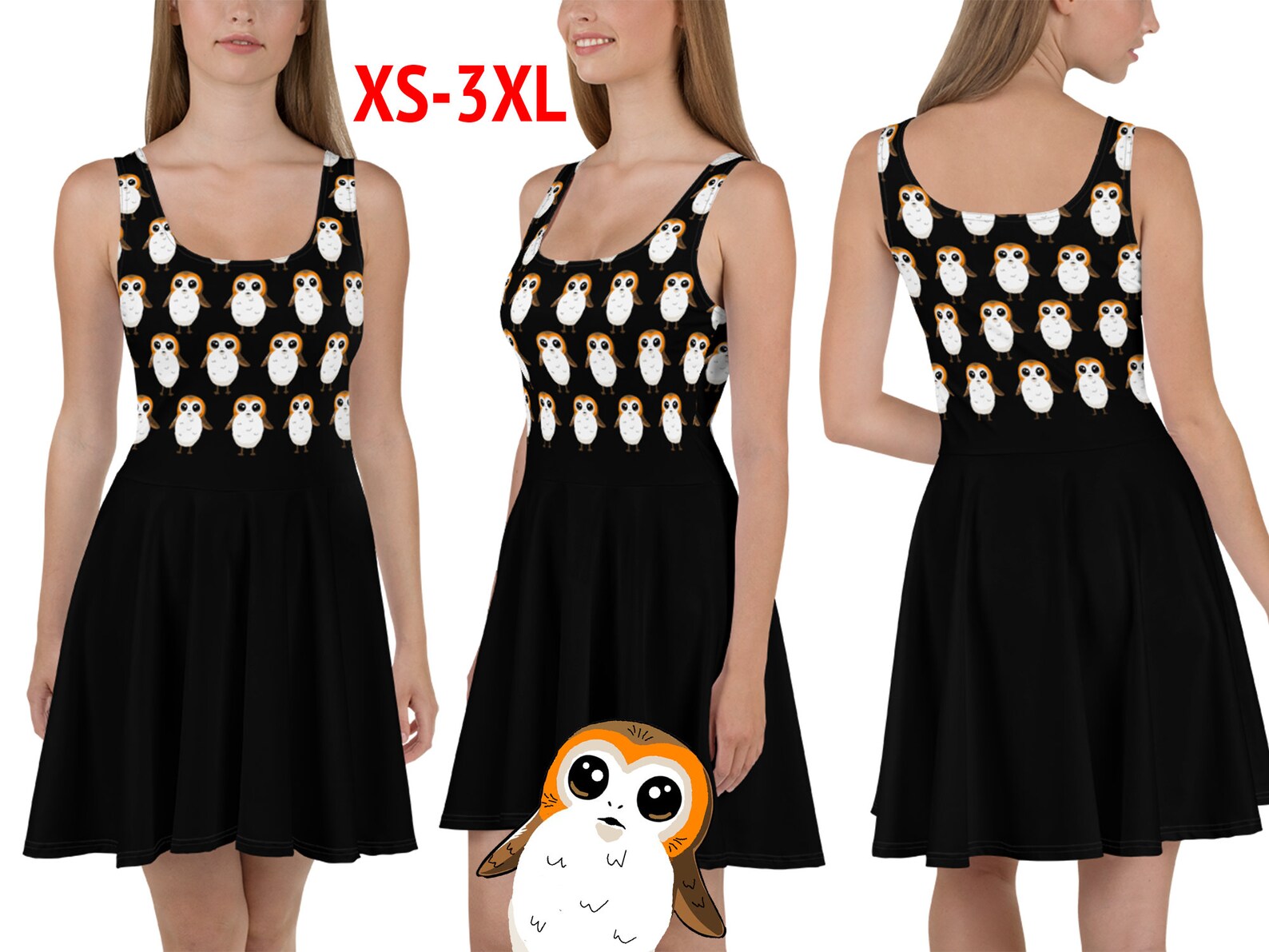 Porg Birds Skater Dress Star Wars Women Cosplay Halloween Costume porg-birds-skater-dress-star-wars-women-cosplay-halloween-costume