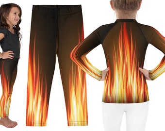 Fire Flames Costume Kids Halloween Element Print Cosplay Leggings Children Rash Guard Shirt Toddler Birthday Teens Outfit
