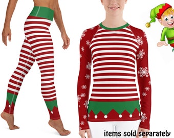 Elfe noël athlétique femmes déguisement rashguard chemise athlétique yoga Leggings course surf tenue rayé cosplay vêtements de sport fête
