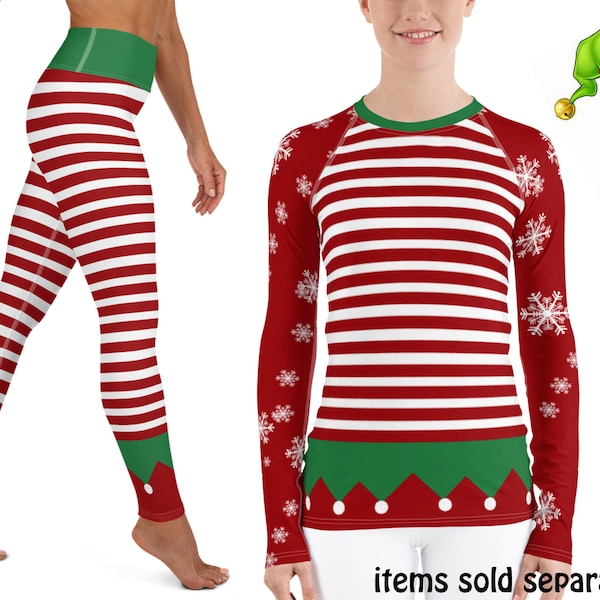 Elfo Navidad Atlético Traje de mujer Camisa de protección contra erupciones Leggings de yoga atléticos Correr Traje de surf Cosplay a rayas Ropa deportiva Fiesta