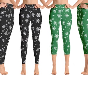 Snowflakes Christmas Leggings Women Workout  Gift Cosplay Festive Pants Activewear Capris Fitness Running Matching Party