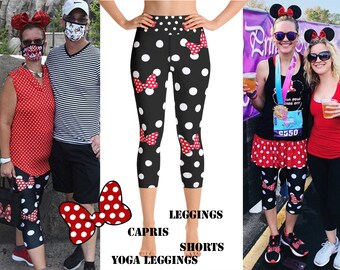Minnie Athletic Yoga Leggings Bows Polka Dot Cosplay Women's Workout Fitness Running Red Bow Ties Gym Sports Mouse Ears Activewear Party