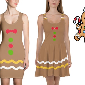 Gingerbread Man Dress Women Christmas Costume Cosplay Skater Fitted CooKie Spicy Ginger Boy Dough Bread Spandex Sleeveless Outfit Party Gift