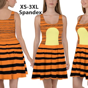Tiger Striped Skater Dress Women Spandex Skirt Running Halloween Cosplay Costume Animal Outfit Birthday Party