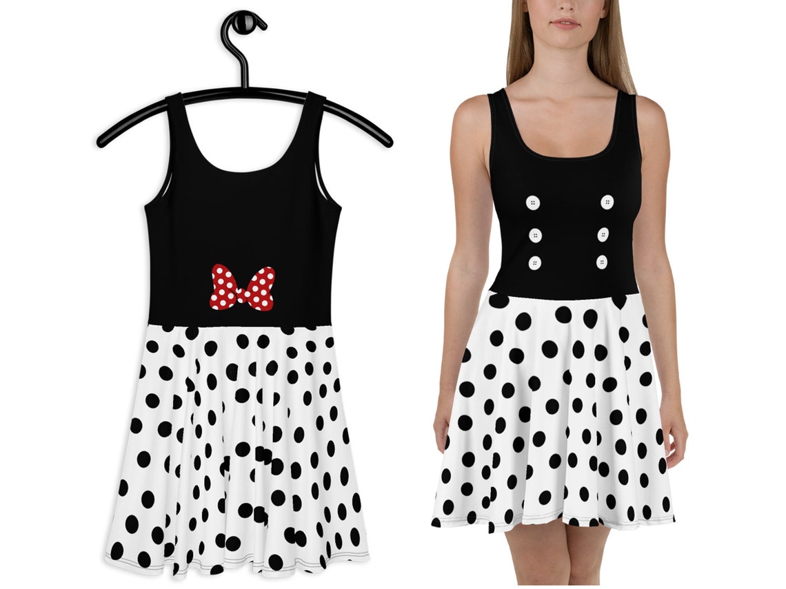 Minnie Disney Skater Dress Polka Dot Bows Women Mouse Cosplay Etsy