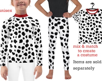 Dalmatian Kids Costume Leggings Halloween Cosplay Puppy Rash Guard Shirt Athletic Children Surfing Tee Dog Birthday Gift Outfit