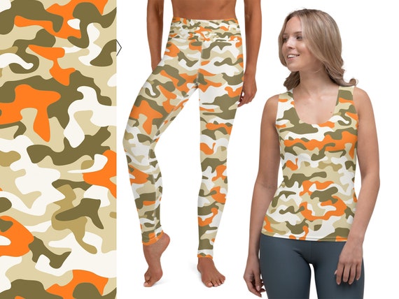 Camo Workout Leggings Tank Top Women Camouflage Running Yoga Pants Fitness  Army Athletic Activewear Gym Sports Gear Orange Military 