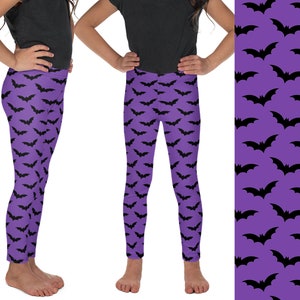 Halloween Bats Kids Witch Leggings Purple Black Pants Teen - Etsy