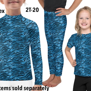 Blue Tiger Kids Costume Derpy Halloween Cosplay Activewear Outfit Striped Leggings Children Rash Guard Shirt Animal Print Birthday Gift