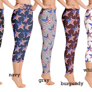 4th of July Yoga Leggings Stars American Flag Women Patriotic Workout Independence Day Running Pants Sports USA Activewear