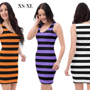 Halloween Striped Witch Dress Woman Orange Black Purple White Elf Pirate Convict Cosplay Costume Bodycon Tank Outfit Party Gift Spandex